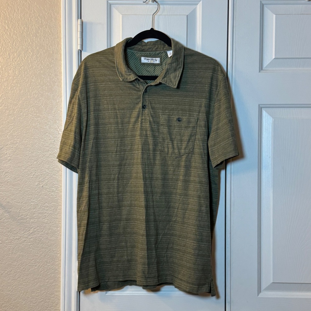 English Laundry Mens Polo Shirt XLarge Olive Green Stripe Rugby Golf Casual
